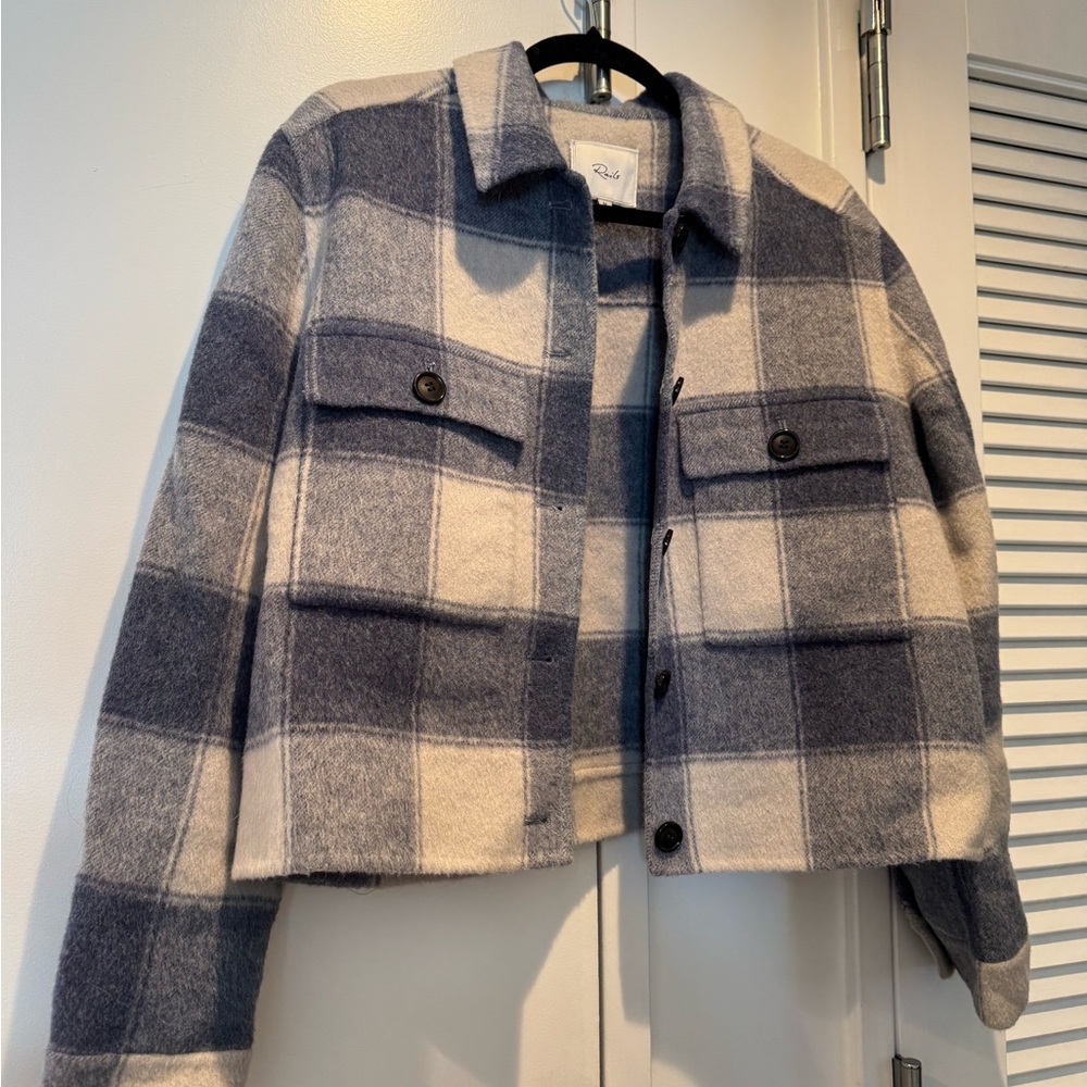 Rails Plaid Wool Jacket in Blue and Cream